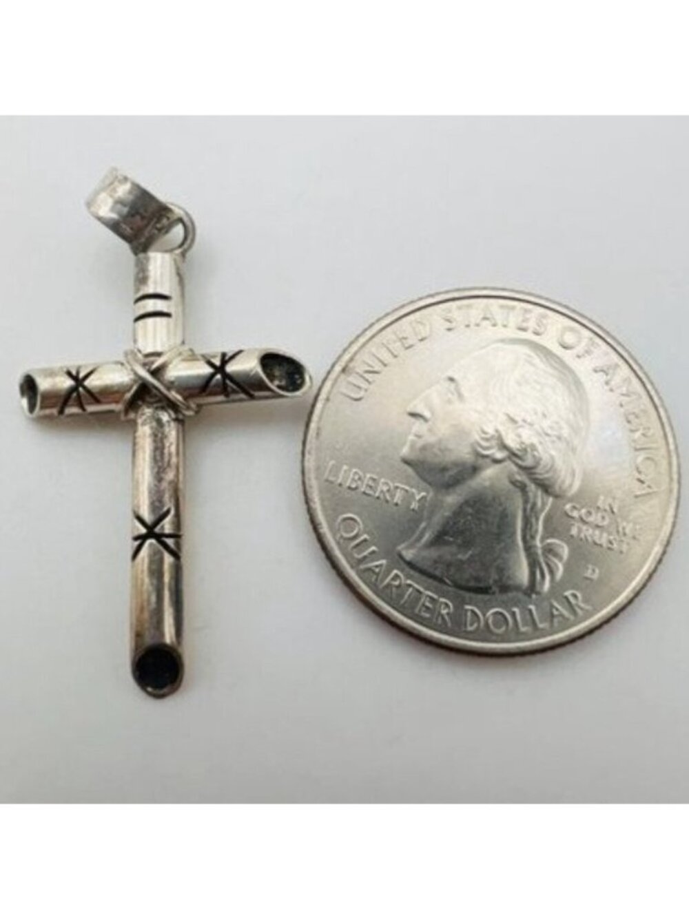 Sterling Silver Cross Pendant Necklace Mexico Starburst Stainless Steel Chain - Picture 8 of 10